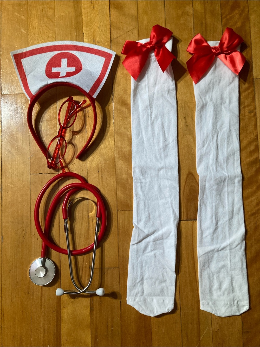 White & Red Nurse Costume Accessories Set - Women’s Halloween